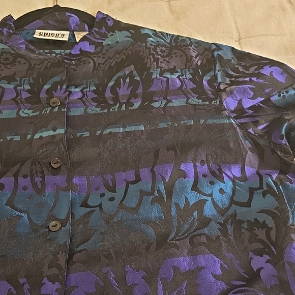 Chico's DESIGN Silk Black and Blue 3/4 Sleeve Button Down Blouse - Picture 15 of 15